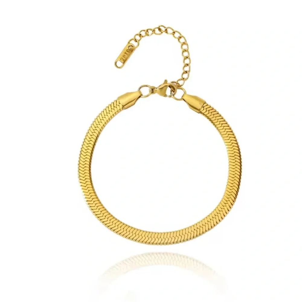 Stainless Steel Smooth Gold Bracelet Snake Chain Men and Women 7”+2”